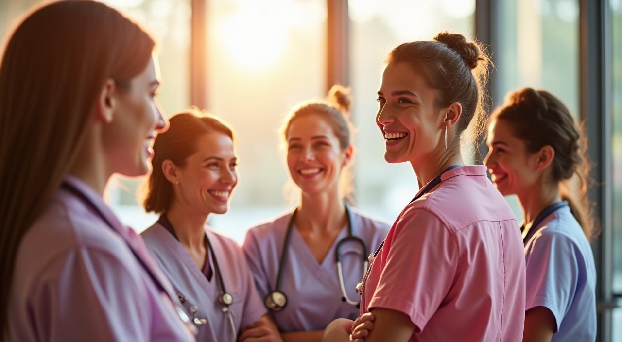 Team of energetic Australian healthcare and hospitality professionals smiling together in a modern bright setting